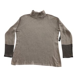 NWT Nic + Zoe Ribbed Turtleneck Sweater Women's XXL Colorblock Cuffs Taupe Gray